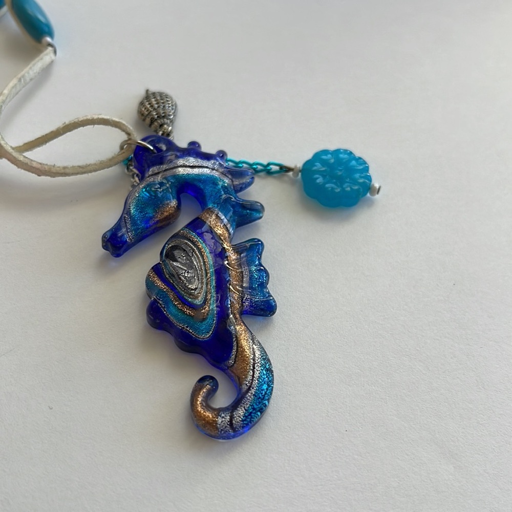Murano Glass Style Seahorse Pendant Necklace